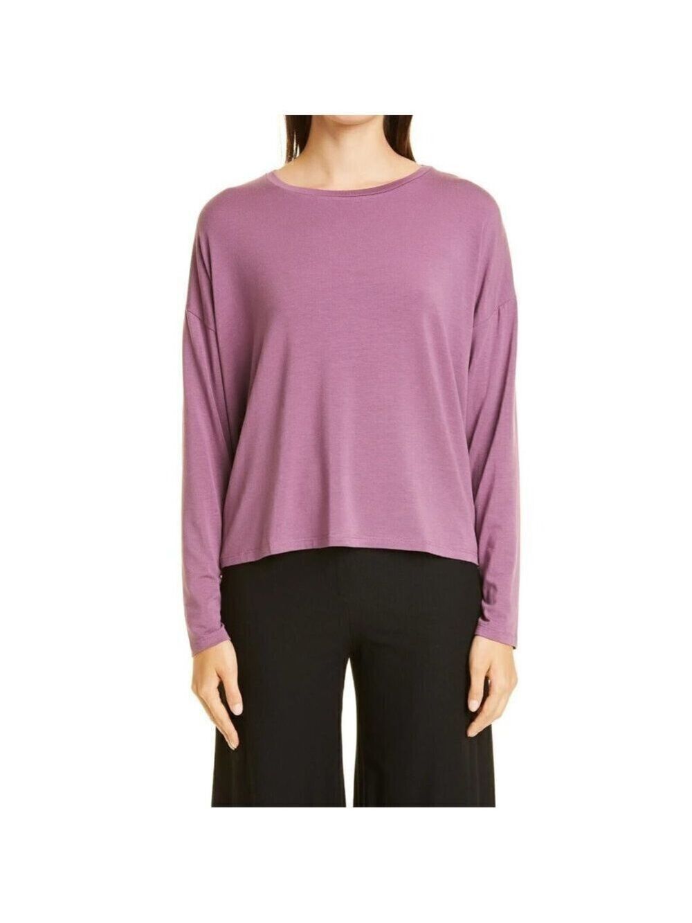 EILEEN Fisher BNWOT Women Plum Long Sleeve Top Crew Neck